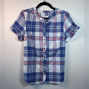 NWOT - D&Co Red white and Blue Plaid short sleeve button up